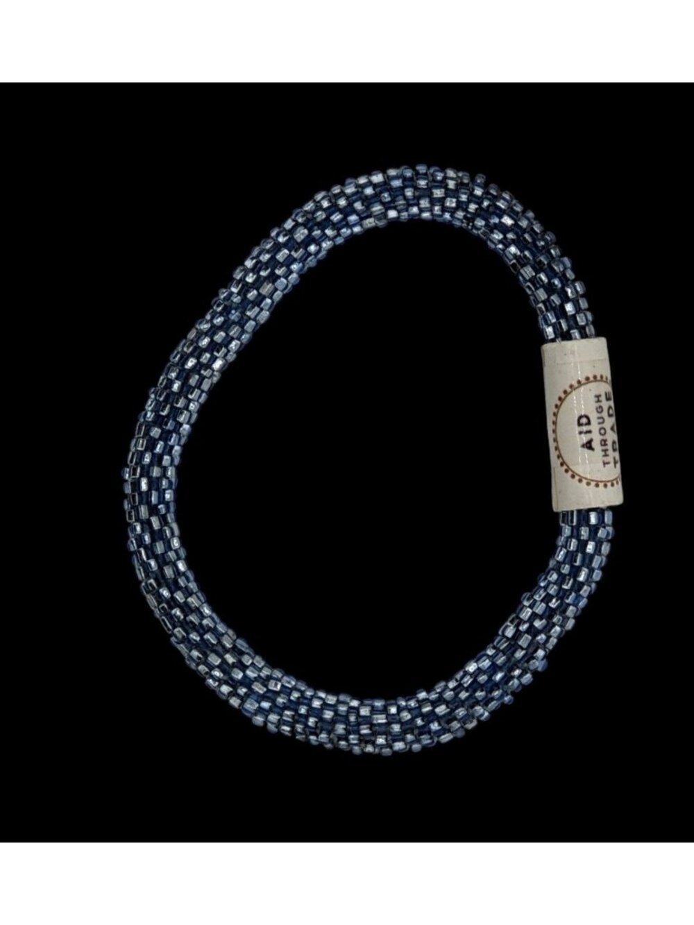 Aid Through Trade Roll-On Bracelet Navy Blue Glass Beads Handmade Nepalese Jewel